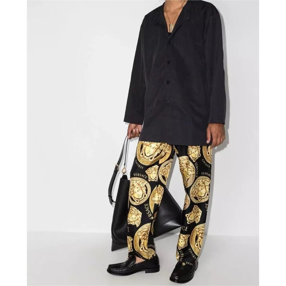 BNWT $1,325 Authentic VERSACE Amplified Medusa SILK PAJAMA PANTS Size 4 IT | M